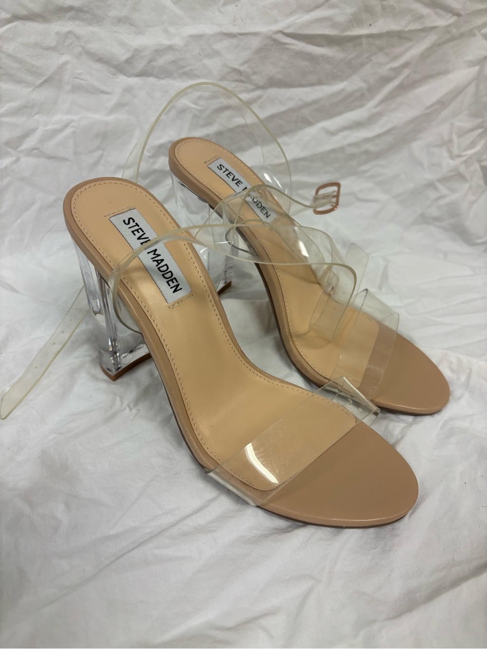 Steve Madden Nude Clear Block Heel Sandals | Size 8